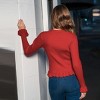 Women's Burgundy Ribbed Knit V-Neck Long Sleeve Ruffle Trim Cardigan - Cupshe - 4 of 4
