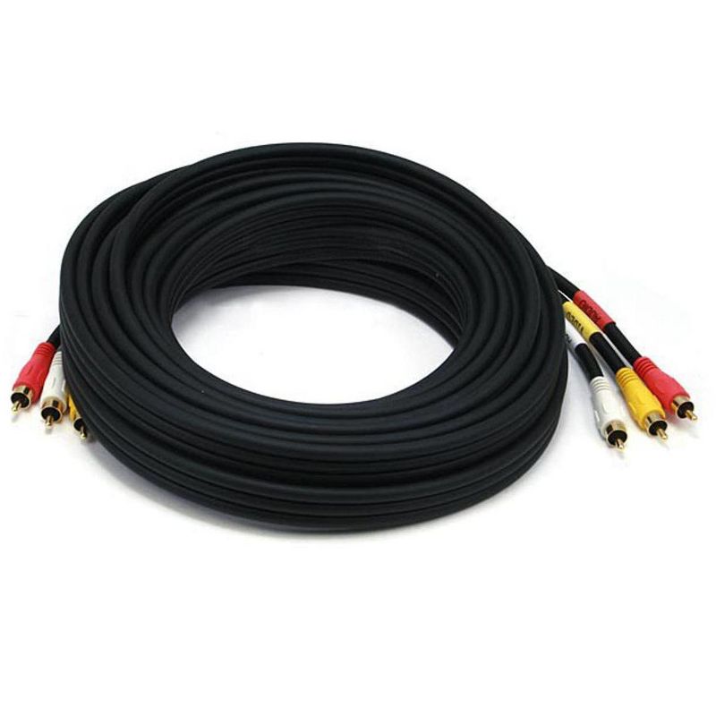 Monoprice Triple RCA Stereo Video Dubbing Composite Cable - 25 Feet - Black | Fully shielded Gold plated RCA connectors, 1 of 3