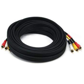 Monoprice Triple RCA Stereo Video Dubbing Composite Cable - 25 Feet - Black | Fully shielded Gold plated RCA connectors