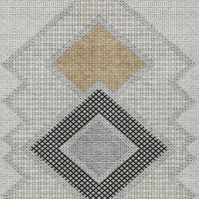 HomeRoots 8' X 10' Gray Gold And Charcoal Geometric Washable Indoor Outdoor Area Rug