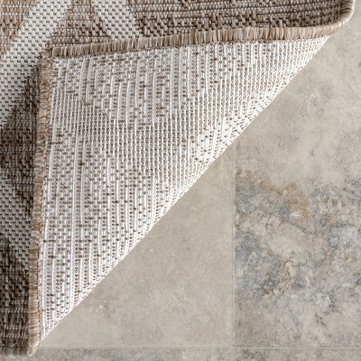 Beige Geometric Synthetic Rectangular Area Rug, 5' 3" x 7' 7"