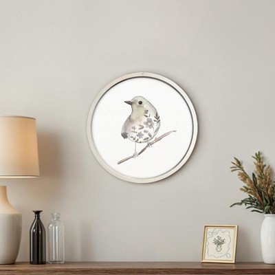 Neutral Sage Bird II 20" Round White Framed Print