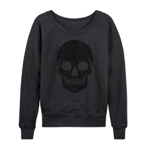 Women's - Instant Message - Skull Sparkle Lightweight French Terry Wide Neck Long Sleeve Graphic Shirt - 1 of 4