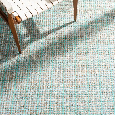 Coastal Charm Green Stripe Square Cotton & Jute 6' Area Rug