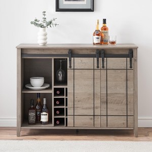 47-Inch White Wine Bar Cabinet with Sliding Barn Door, Sideboard with 16-Bottle Storage - 1 of 4
