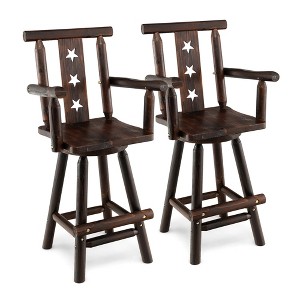 Costway Set of 2 Wooden Bar Stools Swivel Bar Height Kitchen Patio Chairs with Armrest - 1 of 4