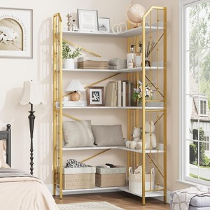 GAOMON Corner Bookshelf,L-Shaped Bookcase, Industrial Large Bookcases with Beaded Design Tall Display Rack Shelf for Living Room Bedroom - 1 of 4