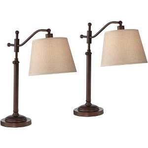 Regency Hill Adley 30 1/2" Tall Downbridge Arm Large Farmhouse Rustic Desk Lamps Set of 2 Adjustable Height Brown Bronze Finish Metal Home Office - 1 of 4