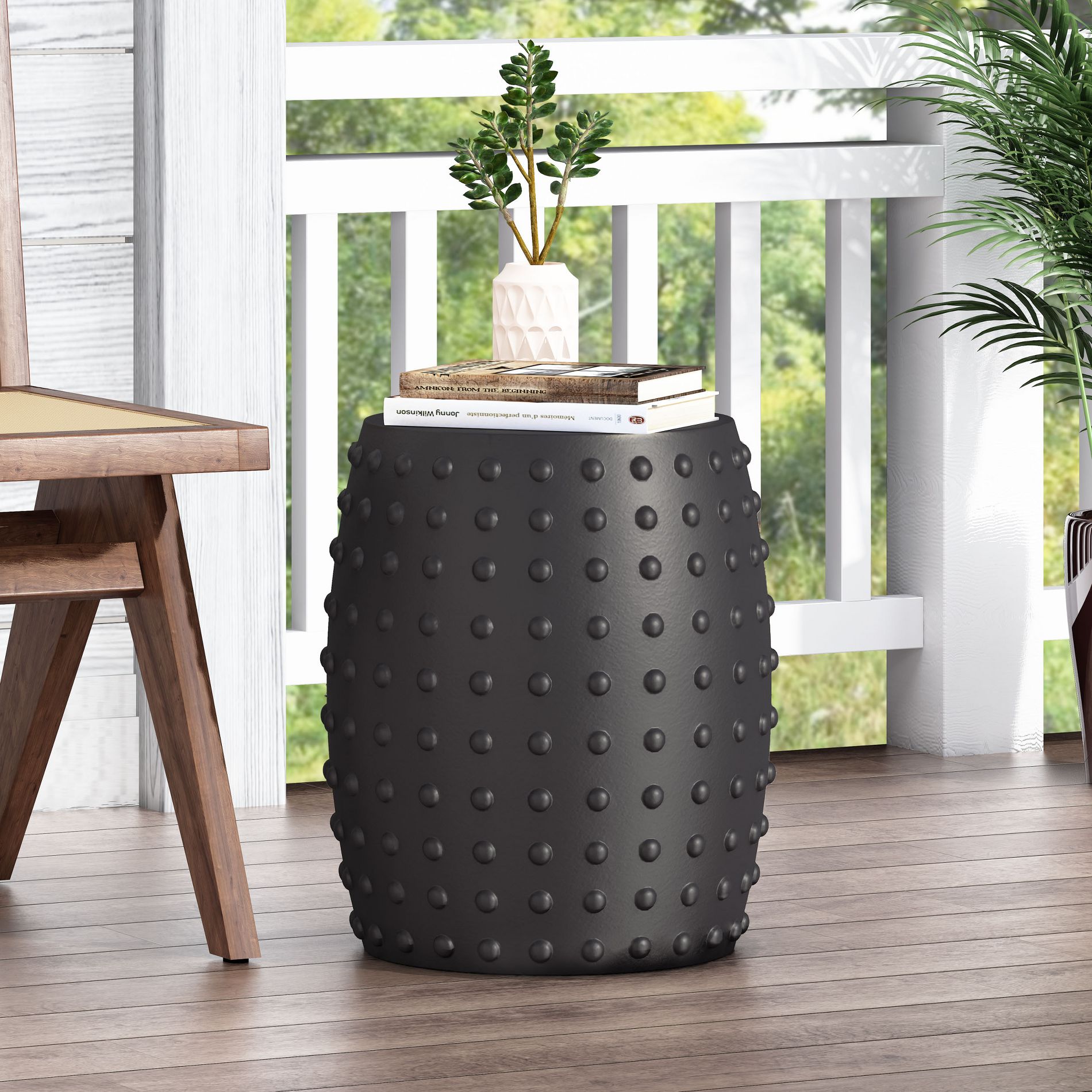 Christopher Knight Home Gerick Outdoor Lightweight Concrete Side Table, Matte Black