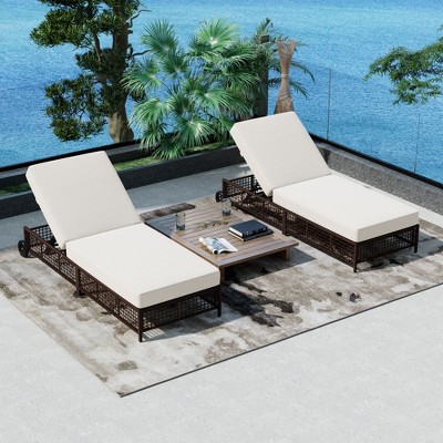 PAGED Outdoor Chaise Lounge Adjustable Rattan Outdoor Lounge Chair with Cushion Pool Lounge Chairs with Wheels for Poolside