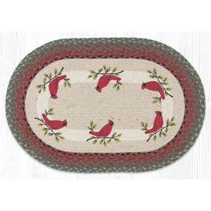 Earth Rugs OP-25 Holly Cardinal Oval Jute Patch Tread 20"x30" – Hand Stenciled Design - 1 of 3