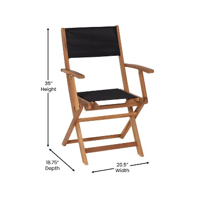 Acacia Wood and Black Mesh Folding Patio Bistro Chairs