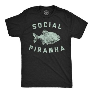 Mens Funny T Shirts Social Piranha Sarcastic Fish Graphic4 Tee For Men - Crazy Dog Men's T Shirt - 1 of 4