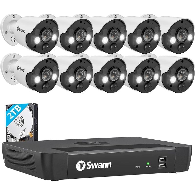 Swann Pro 4K Ultra HD 16 Channel Security Camera System, 2TB NVR, 10 PoE IP Cameras Outdoor, 1686810FB, 1 of 8