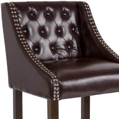 Saddle Style 32" Brown Leather and Wood Barstool
