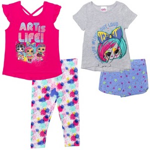 L.O.L. Surprise! Neon Q.T. Bon Bon Girls T-Shirts Dolphin Active Leggings and Shorts 4 Piece Outfit Set Toddler - 1 of 4
