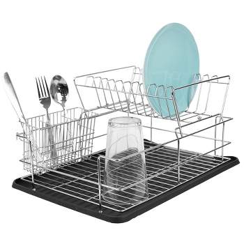 Home Basics 3 Piece Vinyl Coated Steel Dish Drainer with Drip Tray, Silver,  1 Unit - Kroger