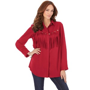 Roaman's Women's Plus Size Fringe Big Shirt - 1 of 4