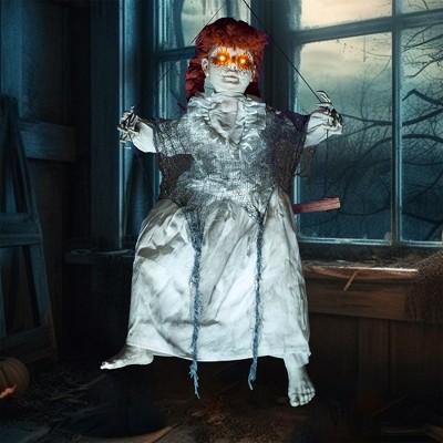 Joyfy 31’’ Halloween Hanging Swinging Doll Ghost, Doll with Scary Expressions for Halloween Outdoor Decoration, Haunted House Prop, Party Decor