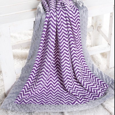 Bacati - Purple Chevron with Solid Border Blanket (Purple Chevron/Grey Border)