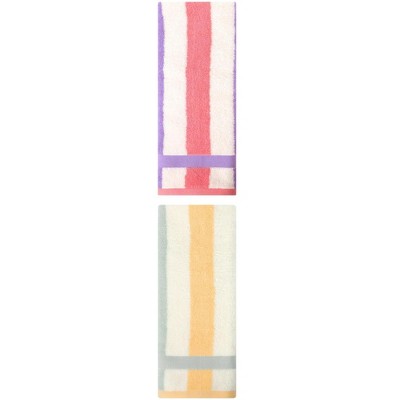 REGALWOVEN 2 Pack Cotton Soft Absorbent Striped Hand Towels for Bathroom 13" x 29"