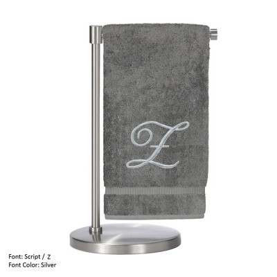BC BARE COTTON Monogrammed Bath Towel, Personalized Gift, 27 x 54 inches - Set of 2 - Gray - Silver Script