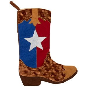 Northlight 18.5" Brown and Red Texas Flag Cowboy Boot Christmas Stocking - 1 of 4