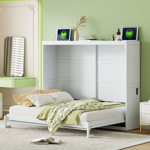 Full/Queen Size Murphy Bed Wall Bed, White/Gray-ModernLuxe - 1 of 4