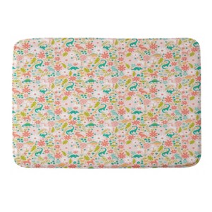 Deny Designs Lathe and Quill Dinosaurs Unicorns in Pink Teal Memory Foam Machine Washable Bath Mat - 1 of 4