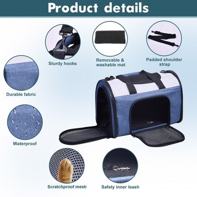 Dark Blue Soft-Sided Airline Approved Pet Carrier with Mesh Ventilation