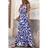 Womens Floral Sundress A-Line Sleeveless Highwaist Maxi Dress Flowy Faux Wrap Maxi Dress with Flounce Hem - 4 of 4