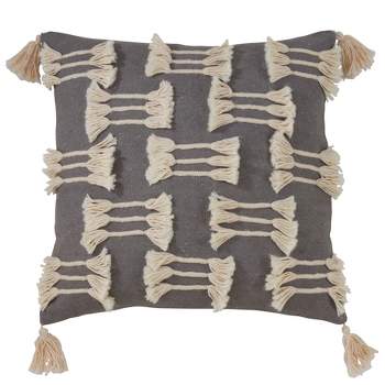 Saro Lifestyle Tri-Line Frayed  Decorative Pillow Cover