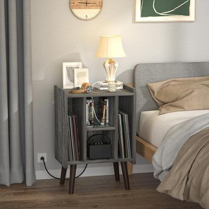 Aheaplus Record Player Stand with Power Outlet, Vinyl Stand with 4 Storage Compartments - 1 of 4