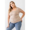 Slickblue Women's Plus Size Taupe Waffle Knit Top, Short Sleeves, Angled Neck, Casual Fit, Size 1XL-3XL - 4 of 4