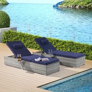 PAGED Outdoor Chaise Lounge Set of 2 Beach Rattan Recliners with Storage Tanning Lounges with Adjustable Backrest for Garden - 1 of 4