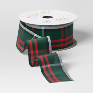 18' Christmas Legacy Luxe Premium Ribbon Green and Red Plaid - Wondershop™ - 1 of 3