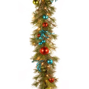 National Tree Company Pre-Lit Artificial Christmas Garland, Green, Evergreen, With Berry Clusters, Ribbon, Ball Ornaments, Plug In,9 Feet - 1 of 4