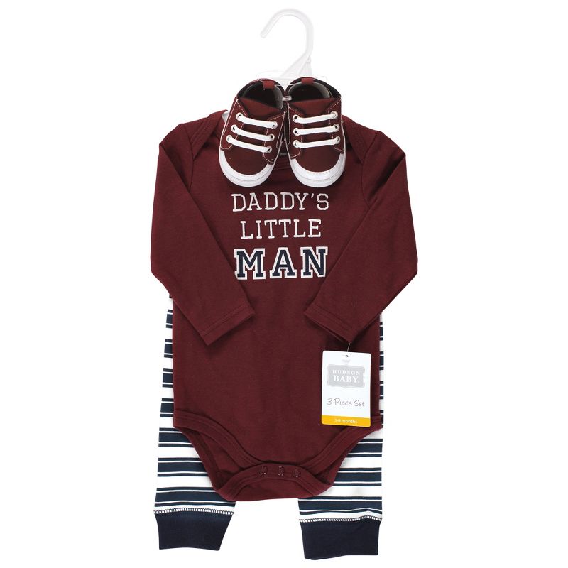 Hudson Baby Infant Boy Cotton Bodysuit, Pant and Shoe Set, Boy Daddy Long Sleeve, 2 of 6