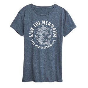 Women's - Instant Message - Save The Mermaids Short Sleeve Graphic T-Shirt - 1 of 4
