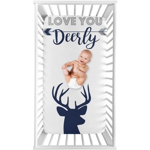 Sweet Jojo Designs Boy Photo Op Fitted Crib Sheet Woodland Deer Blue and White - 1 of 4