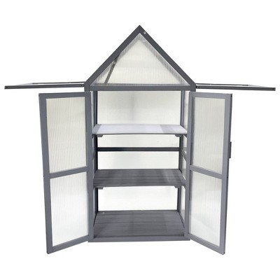Gray Wooden Mini Greenhouse Kit for Indoor and Outdoor Use