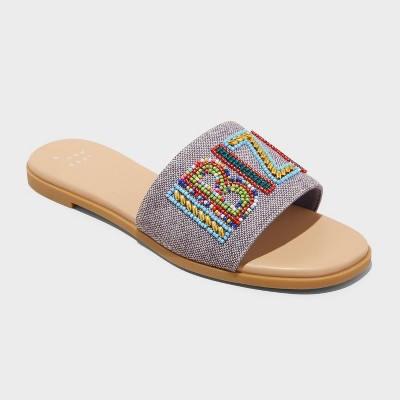 Women's Nehemia Beaded Canvas Slide Sandals - A New Day™