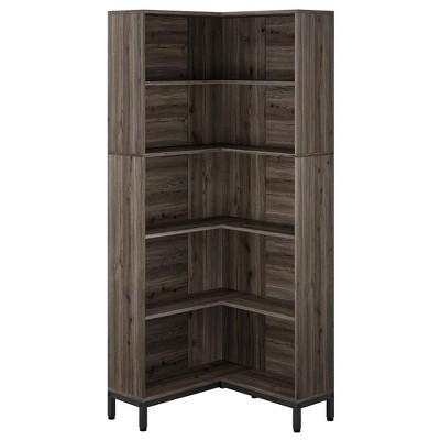 Resenkos Bookshelf, Bookcase Standing Shelf Unts,6-Tier Corner Bookcase, 71 inch L-Shaped Etagere Bookshelf,Gray & Black