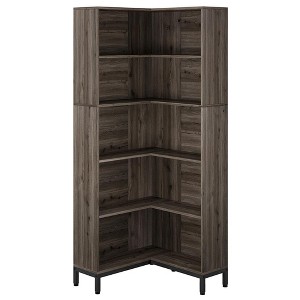 Resenkos Bookshelf, Bookcase Standing Shelf Unts,6-Tier Corner Bookcase, 71 inch L-Shaped Etagere Bookshelf,Gray & Black - 1 of 3