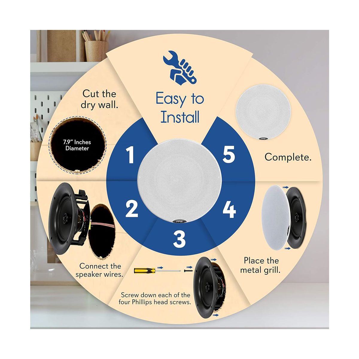 Pyle 6.5" Bluetooth In-Wall/Ceiling Speakers for Streaming with Flush Mount Design - Black - thumbnail 5