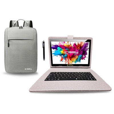 LINSAY 10.1" OCTA CORE 128GB STORAGE ANDROID 14 BUNDLE with DESIGNER CLOTH KEYBOARD CASE and STYLISH COMPACT BACKPACK and PEN STYLUS