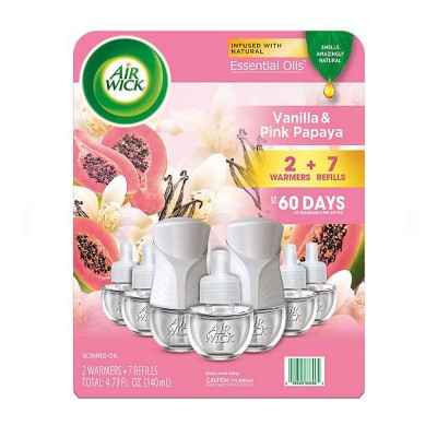 Air Wick Scented Oil Air Freshener Kit, Vanilla & Pink Papaya 2 Warmers +7 Refills