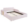 Full/Queen Size Velvet Upholstered Grounded Bed Frame, Mother & Child Platform Bed with Bedside Desk and Little Round Stool - ModernLuxe - 4 of 4