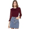 Allegra K Women's Ruffle Neck Polka Dot Button Front Sheer Chiffon Blouse - 3 of 4
