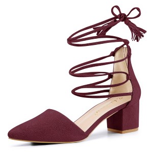Allegra K Women's Pointed Toe Block Heels Lace Up Pumps - 1 of 4
